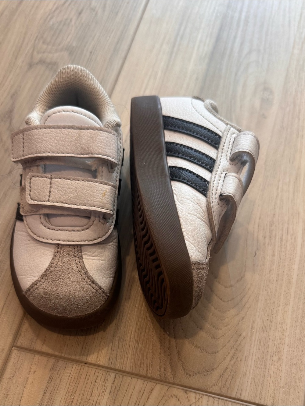 adidas Kids White and Brown Velcro Strap Sneakers
